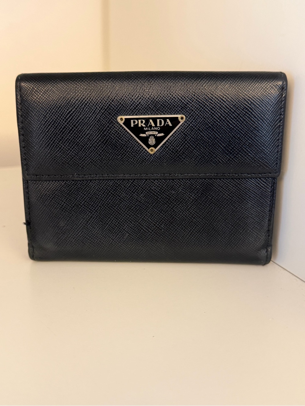 Authentic Prada Black Saffiano Leather Trifold Wallet